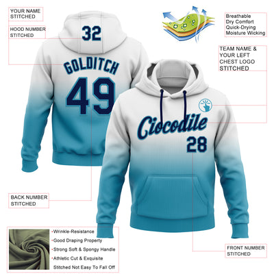 Custom Stitched White Navy-Panther Blue Fade Fashion Sports Pullover Sweatshirt Hoodie