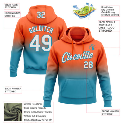 Custom Stitched Orange White-Panther Blue Fade Fashion Sports Pullover Sweatshirt Hoodie