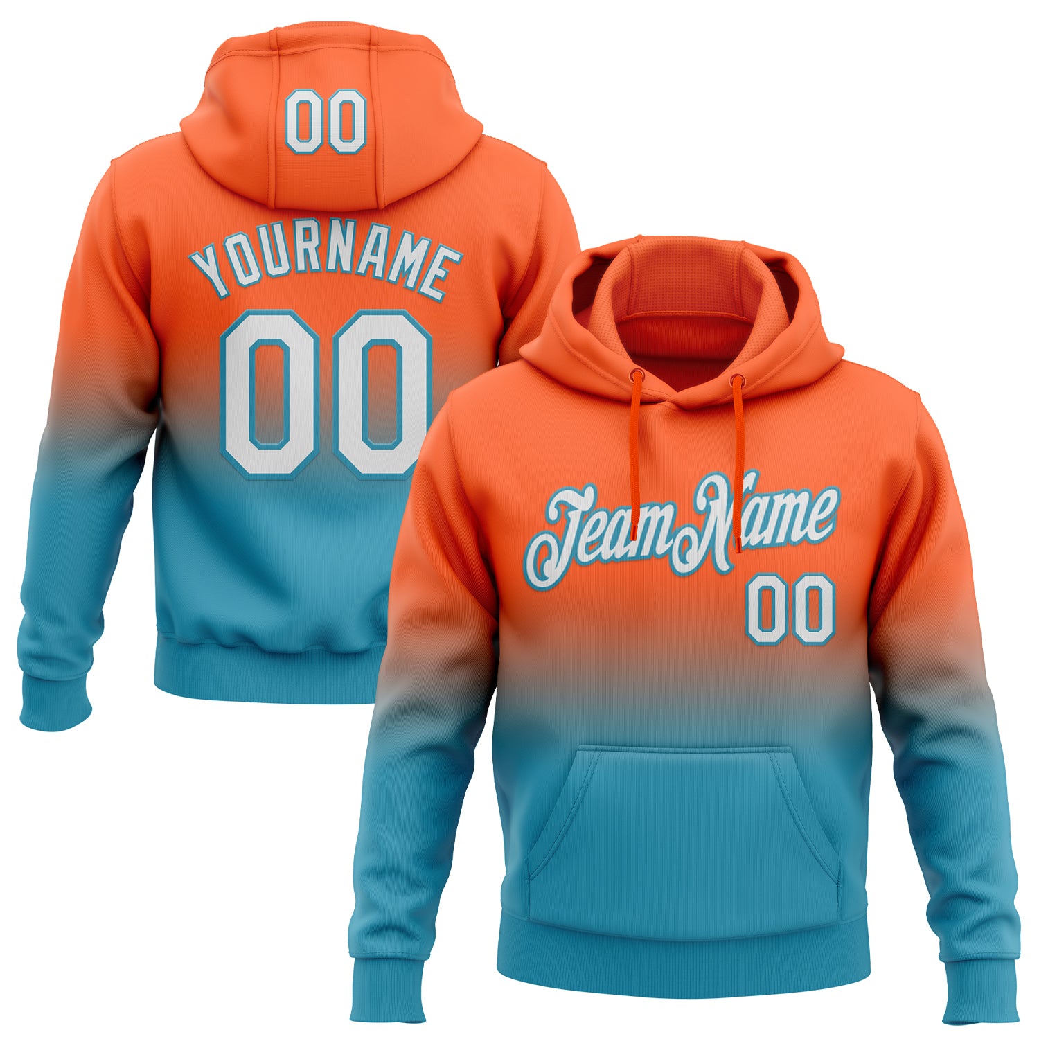 Custom Stitched Orange White-Panther Blue Fade Fashion Sports Pullover Sweatshirt Hoodie
