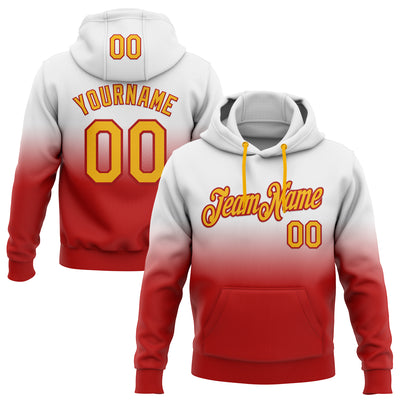 Custom Stitched White Gold-Red Fade Fashion Sports Pullover Sweatshirt Hoodie