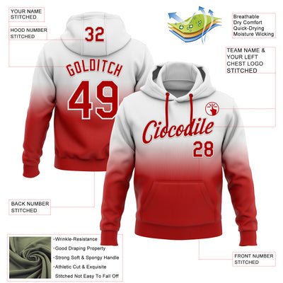 Custom Stitched White Red Fade Fashion Sports Pullover Sweatshirt Hoodie