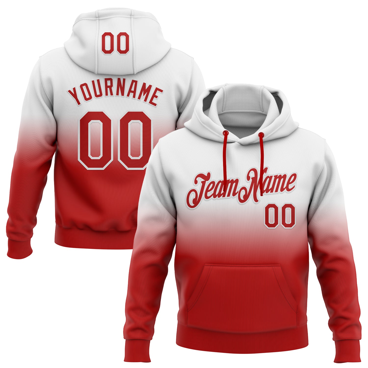 Custom Stitched White Red Fade Fashion Sports Pullover Sweatshirt Hoodie