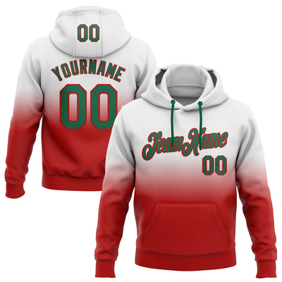 Custom Stitched White Kelly Green-Red Fade Fashion Sports Pullover Sweatshirt Hoodie