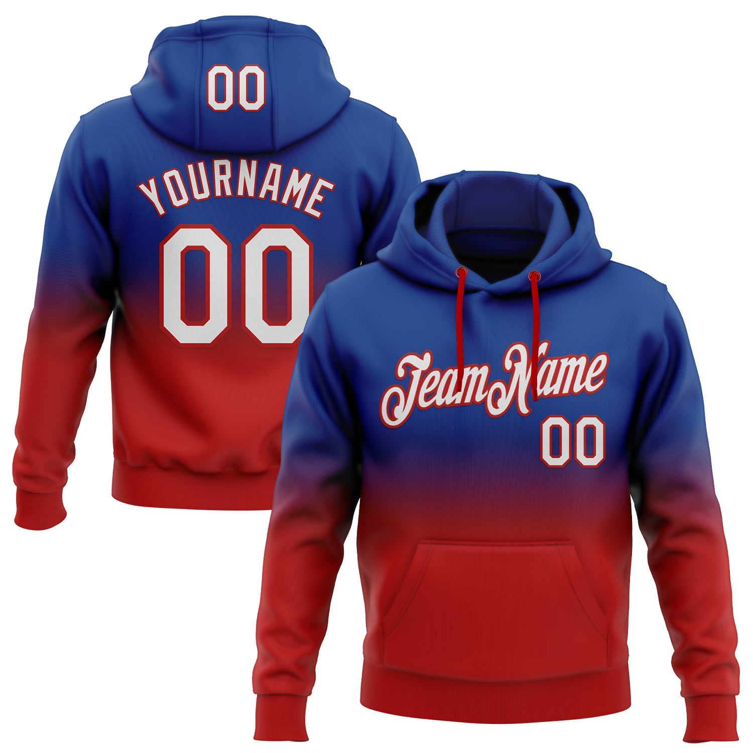 Custom Stitched Royal White-Red Fade Fashion Sports Pullover Sweatshirt Hoodie