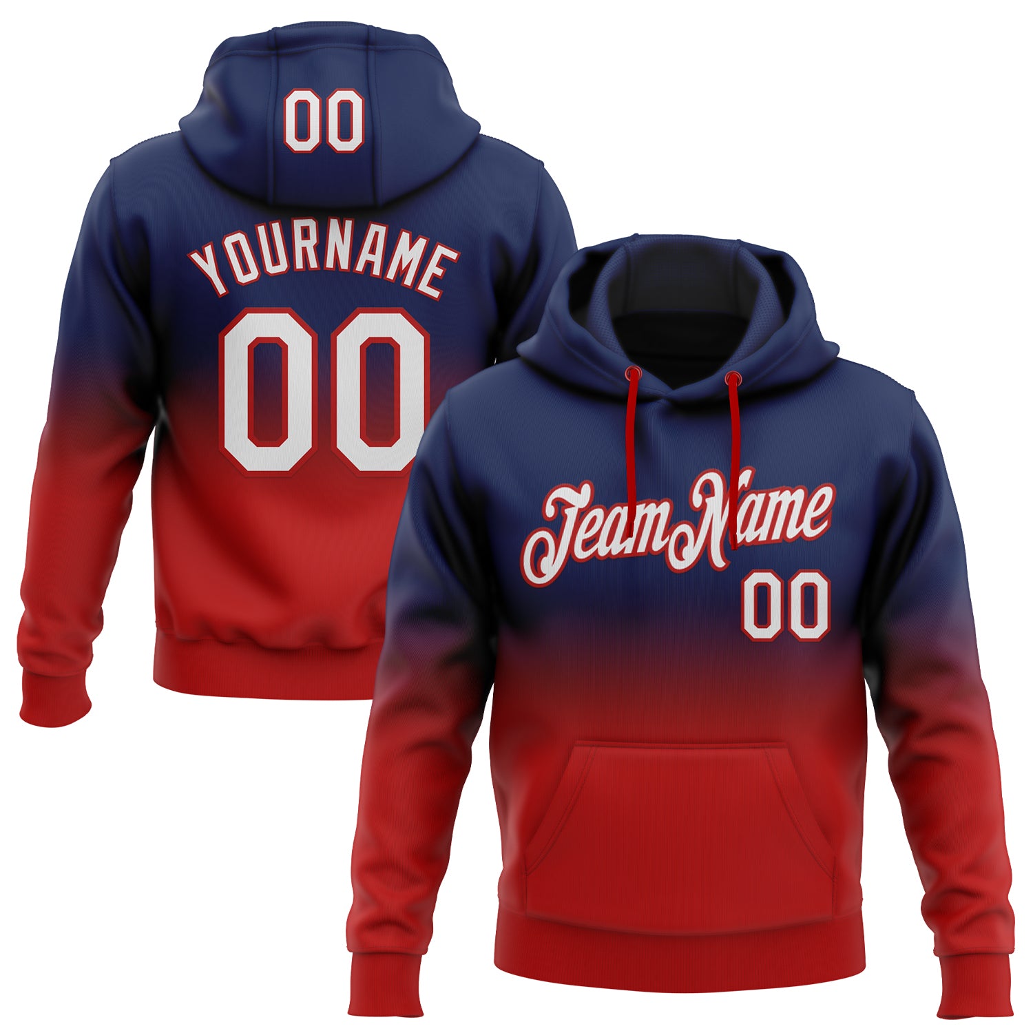 Custom Stitched Navy White-Red Fade Fashion Sports Pullover Sweatshirt Hoodie