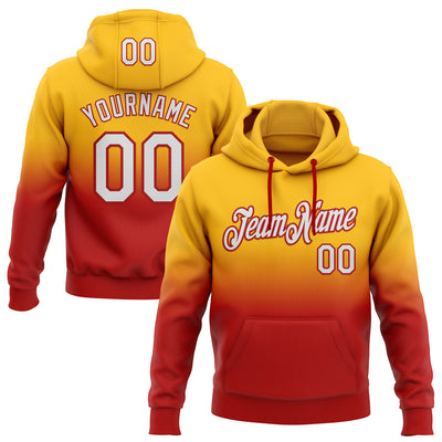 Custom Stitched Gold White-Red Fade Fashion Sports Pullover Sweatshirt Hoodie