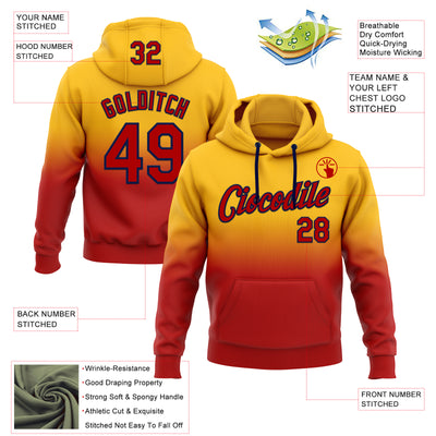 Custom Stitched Gold Red-Navy Fade Fashion Sports Pullover Sweatshirt Hoodie