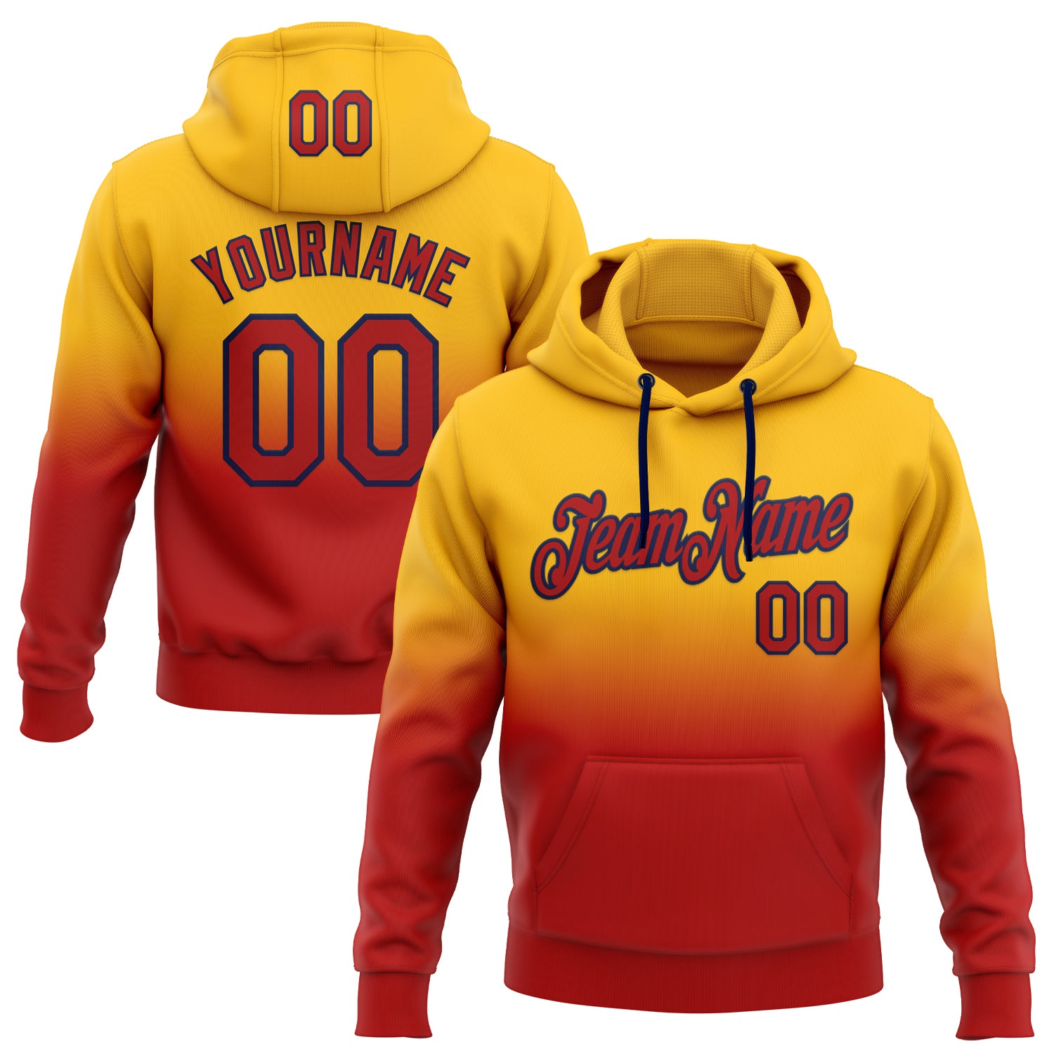 Custom Stitched Gold Red-Navy Fade Fashion Sports Pullover Sweatshirt Hoodie