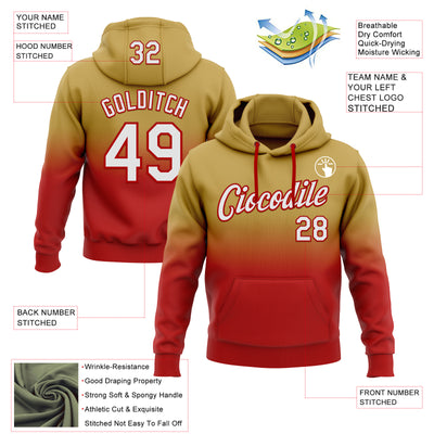 Custom Stitched Old Gold White-Red Fade Fashion Sports Pullover Sweatshirt Hoodie