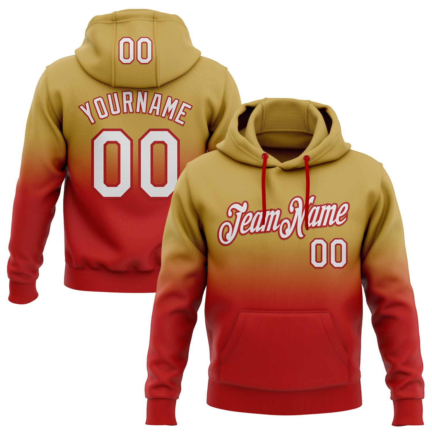 Custom Stitched Old Gold White-Red Fade Fashion Sports Pullover Sweatshirt Hoodie