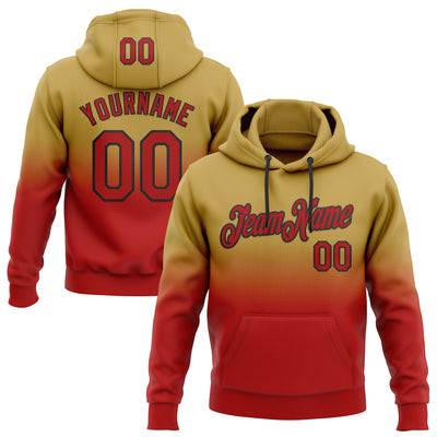 Custom Stitched Old Gold Red-Black Fade Fashion Sports Pullover Sweatshirt Hoodie