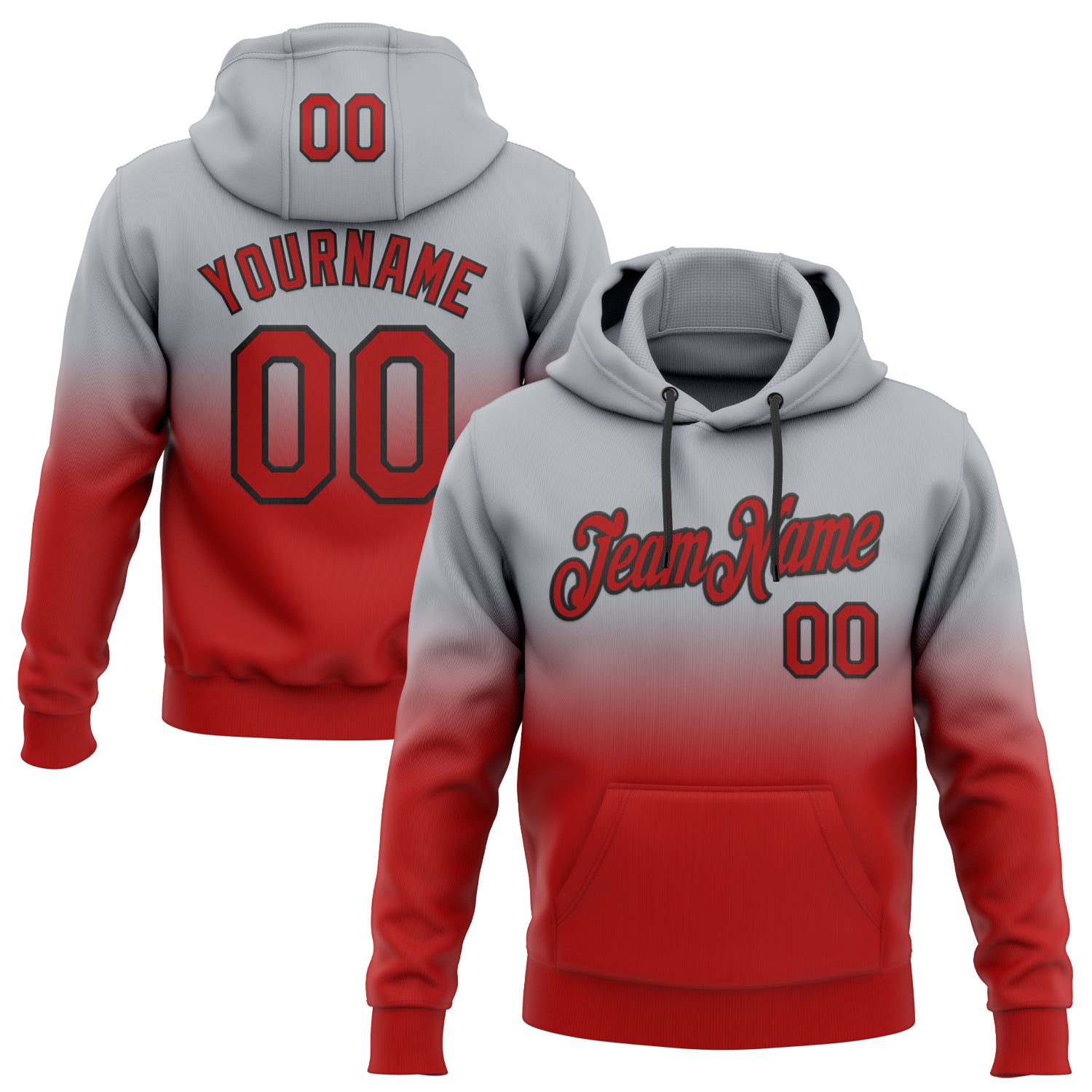 Custom Stitched Gray Red-Black Fade Fashion Sports Pullover Sweatshirt Hoodie