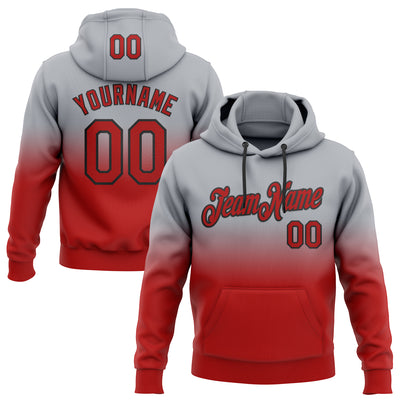 Custom Stitched Gray Red-Black Fade Fashion Sports Pullover Sweatshirt Hoodie