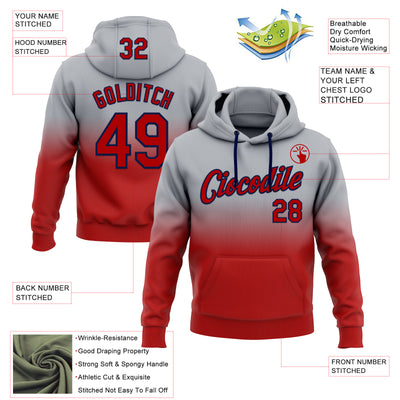 Custom Stitched Gray Red-Navy Fade Fashion Sports Pullover Sweatshirt Hoodie