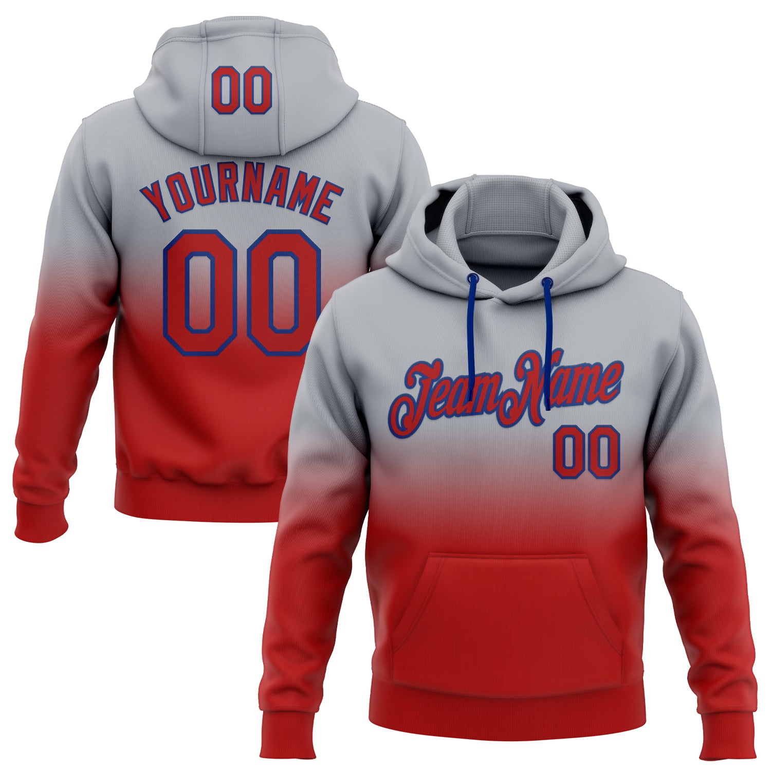 Custom Stitched Gray Red-Royal Fade Fashion Sports Pullover Sweatshirt Hoodie