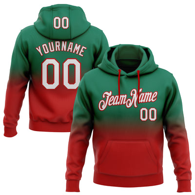 Custom Stitched Kelly Green White-Red Fade Fashion Sports Pullover Sweatshirt Hoodie