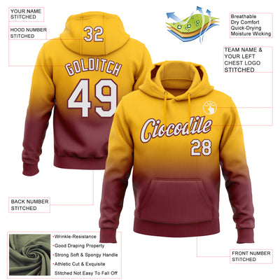 Custom Stitched Gold White-Burgundy Fade Fashion Sports Pullover Sweatshirt Hoodie