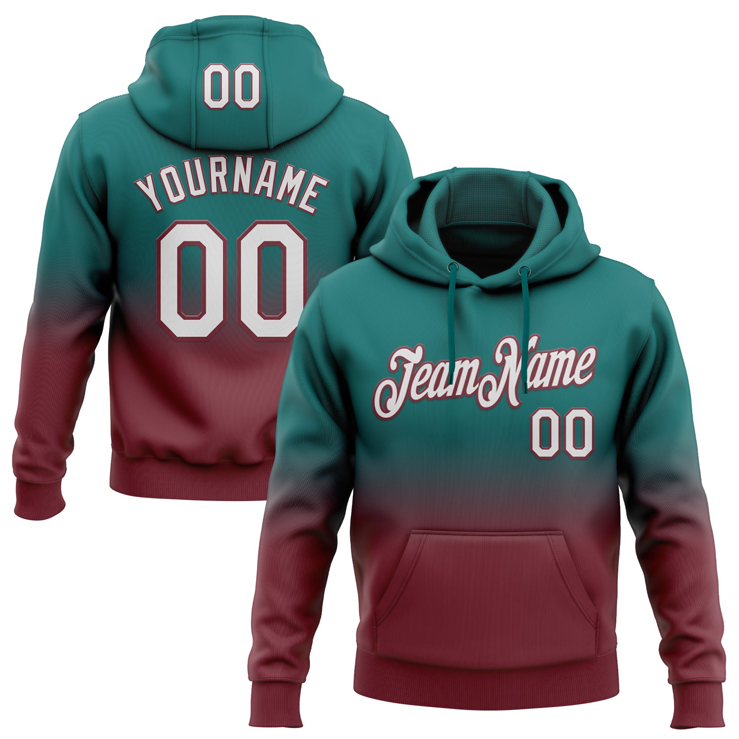 Custom Stitched Teal White-Burgundy Fade Fashion Sports Pullover Sweatshirt Hoodie