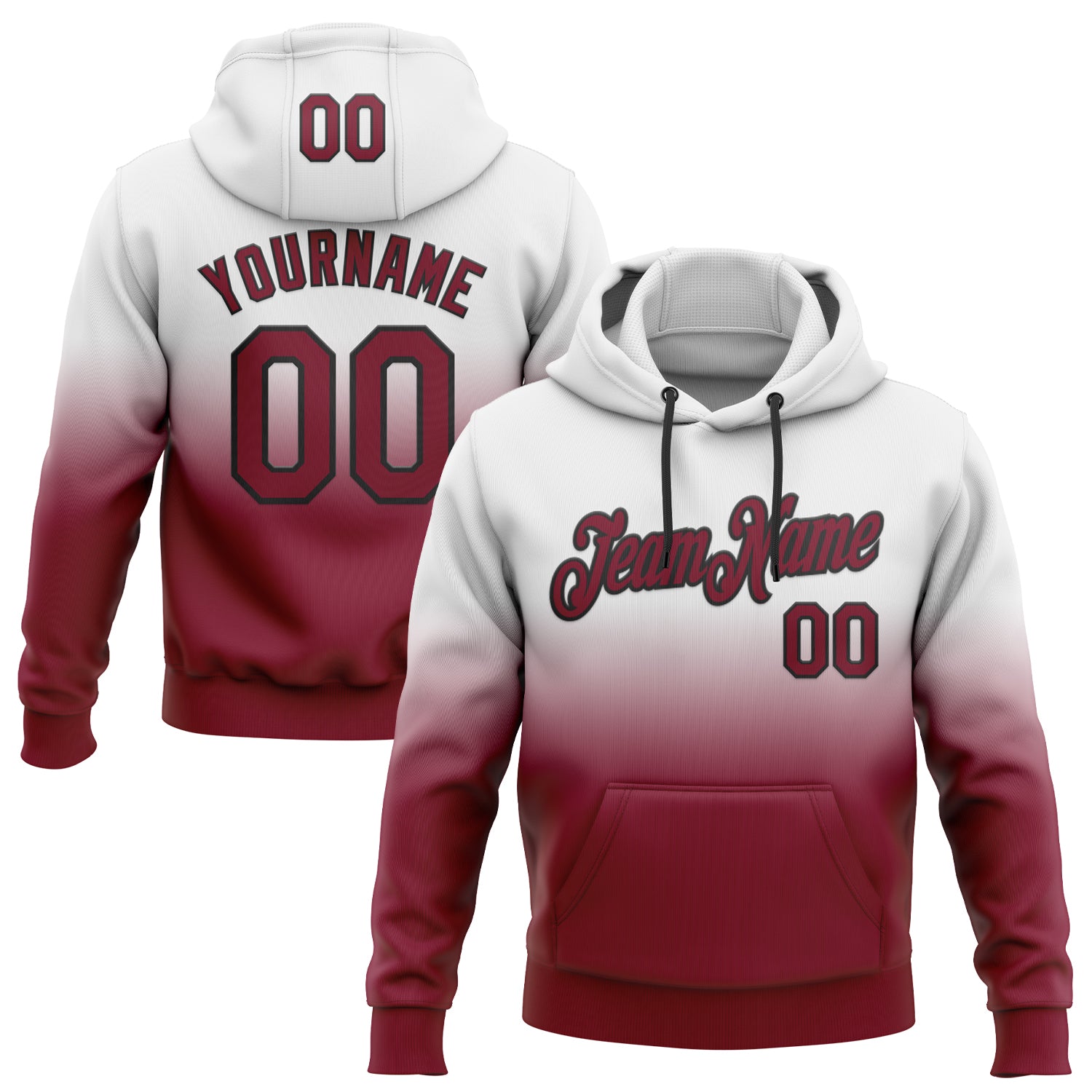 Custom Stitched White Crimson-Black Fade Fashion Sports Pullover Sweatshirt Hoodie