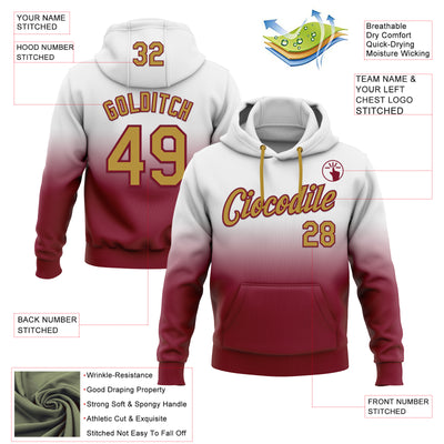 Custom Stitched White Old Gold-Crimson Fade Fashion Sports Pullover Sweatshirt Hoodie