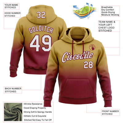 Custom Stitched Old Gold White-Crimson Fade Fashion Sports Pullover Sweatshirt Hoodie