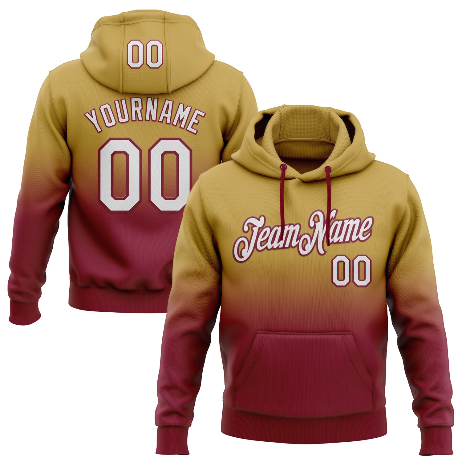 Custom Stitched Old Gold White-Crimson Fade Fashion Sports Pullover Sweatshirt Hoodie