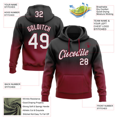 Custom Stitched Black White-Crimson Fade Fashion Sports Pullover Sweatshirt Hoodie