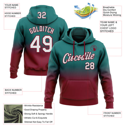 Custom Stitched Teal White-Crimson Fade Fashion Sports Pullover Sweatshirt Hoodie