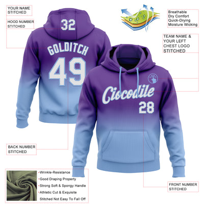 Custom Stitched Purple White-Light Blue Fade Fashion Sports Pullover Sweatshirt Hoodie