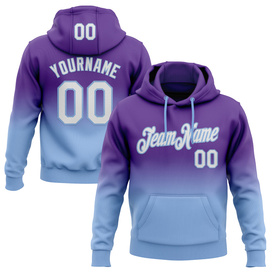 Custom Stitched Purple White-Light Blue Fade Fashion Sports Pullover Sweatshirt Hoodie