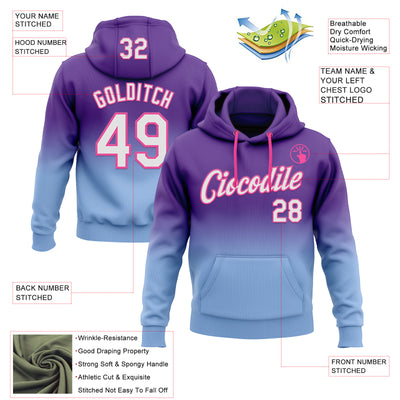 Custom Stitched Purple White Light Blue-Pink Fade Fashion Sports Pullover Sweatshirt Hoodie