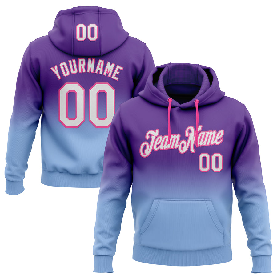 Custom Stitched Purple White Light Blue-Pink Fade Fashion Sports Pullover Sweatshirt Hoodie