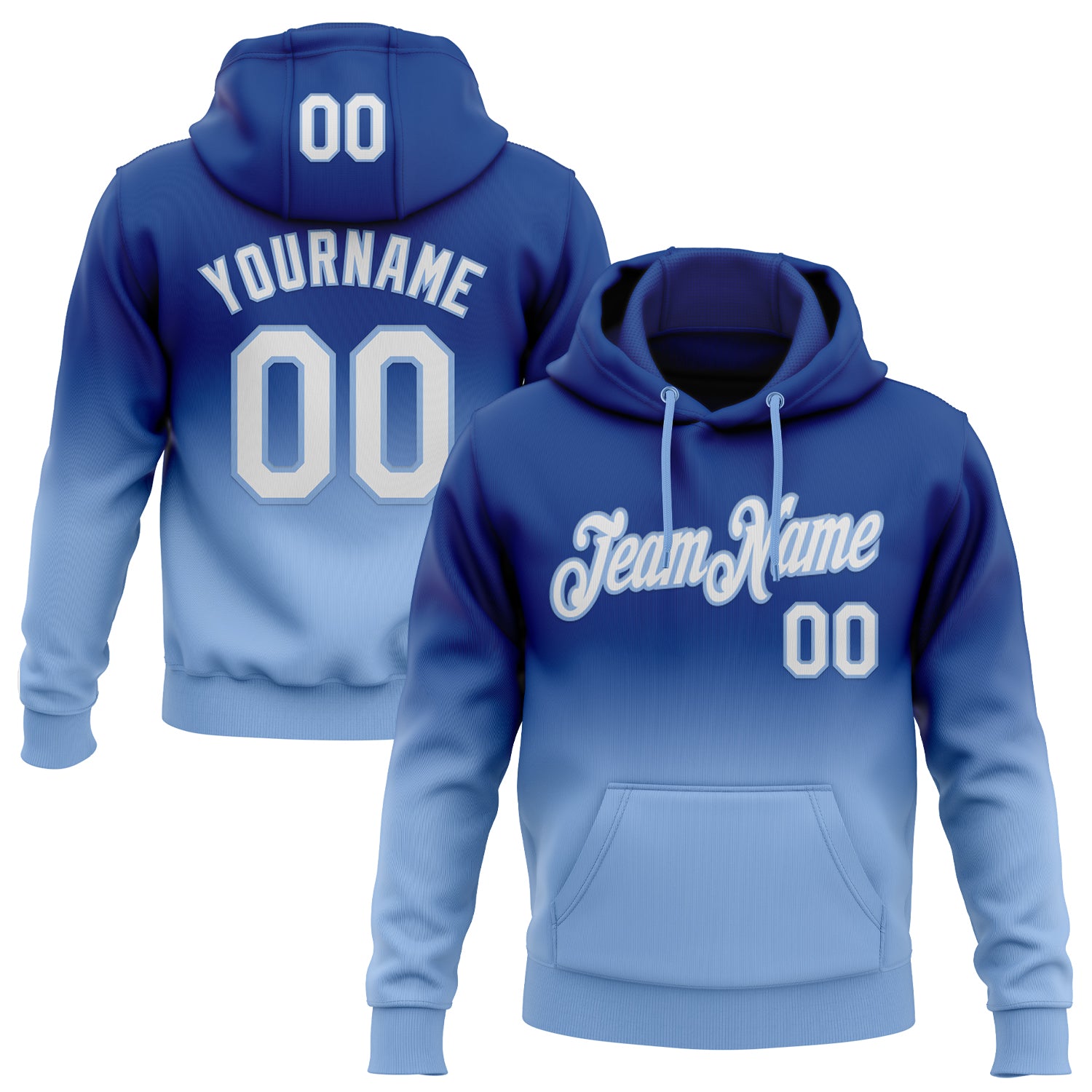 Custom Stitched Royal White-Light Blue Fade Fashion Sports Pullover Sweatshirt Hoodie