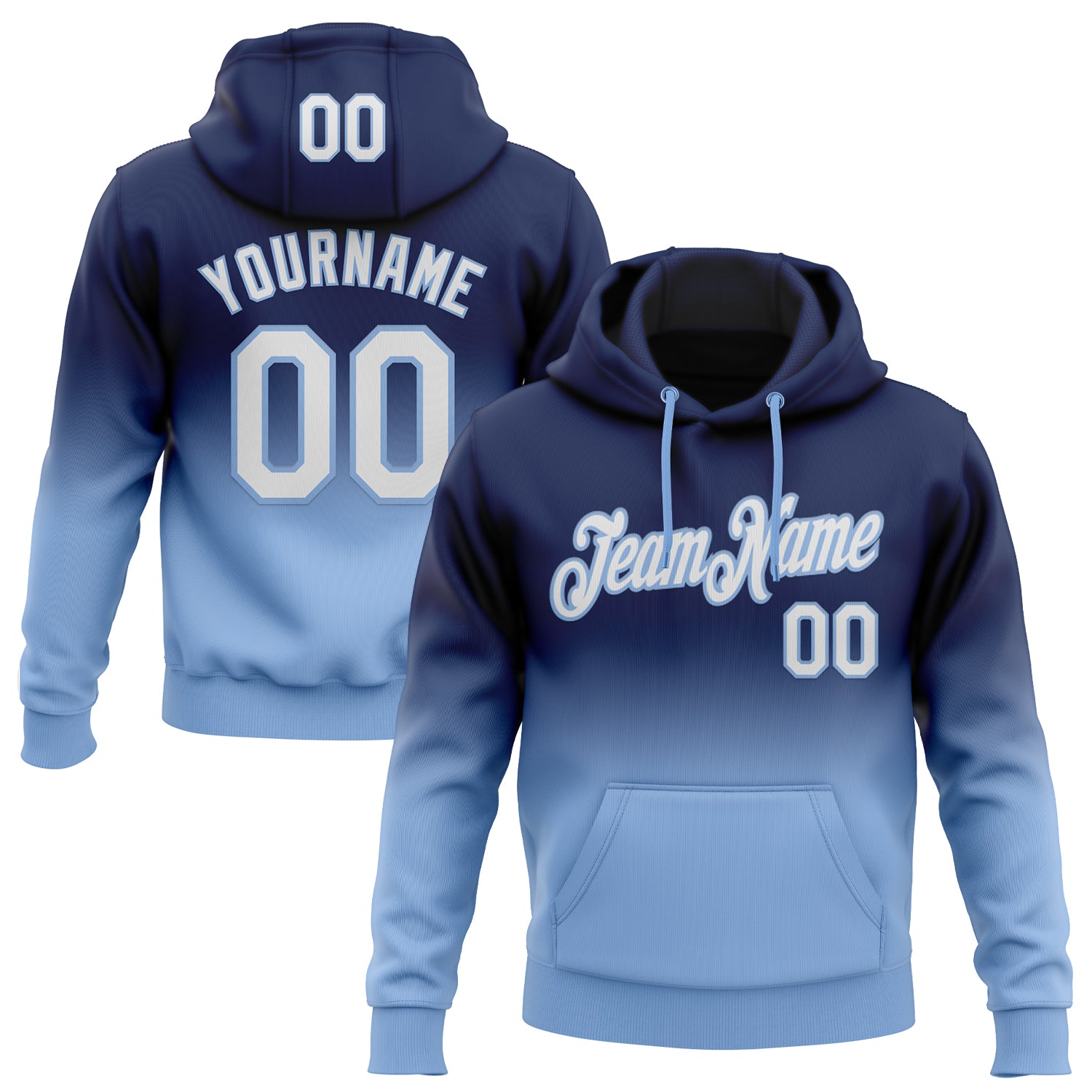 Custom Stitched Navy White-Light Blue Fade Fashion Sports Pullover Sweatshirt Hoodie