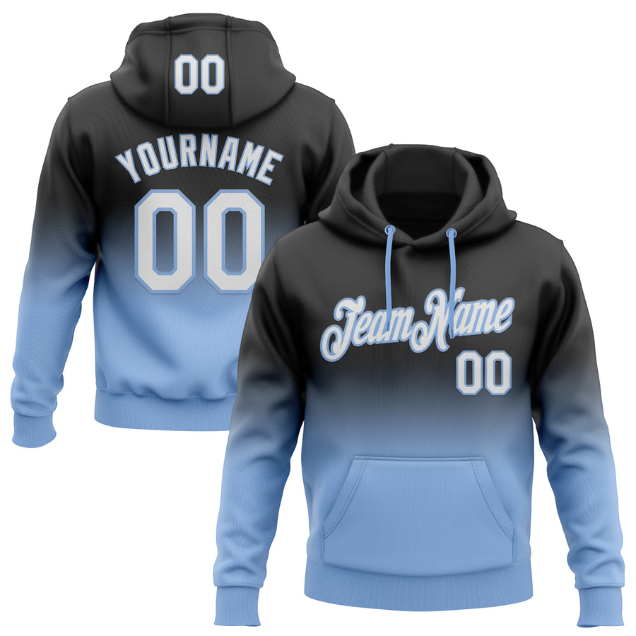 Custom Stitched Black White-Light Blue Fade Fashion Sports Pullover Sweatshirt Hoodie