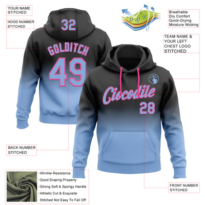 Custom Stitched Black Light Blue-Pink Fade Fashion Sports Pullover Sweatshirt Hoodie