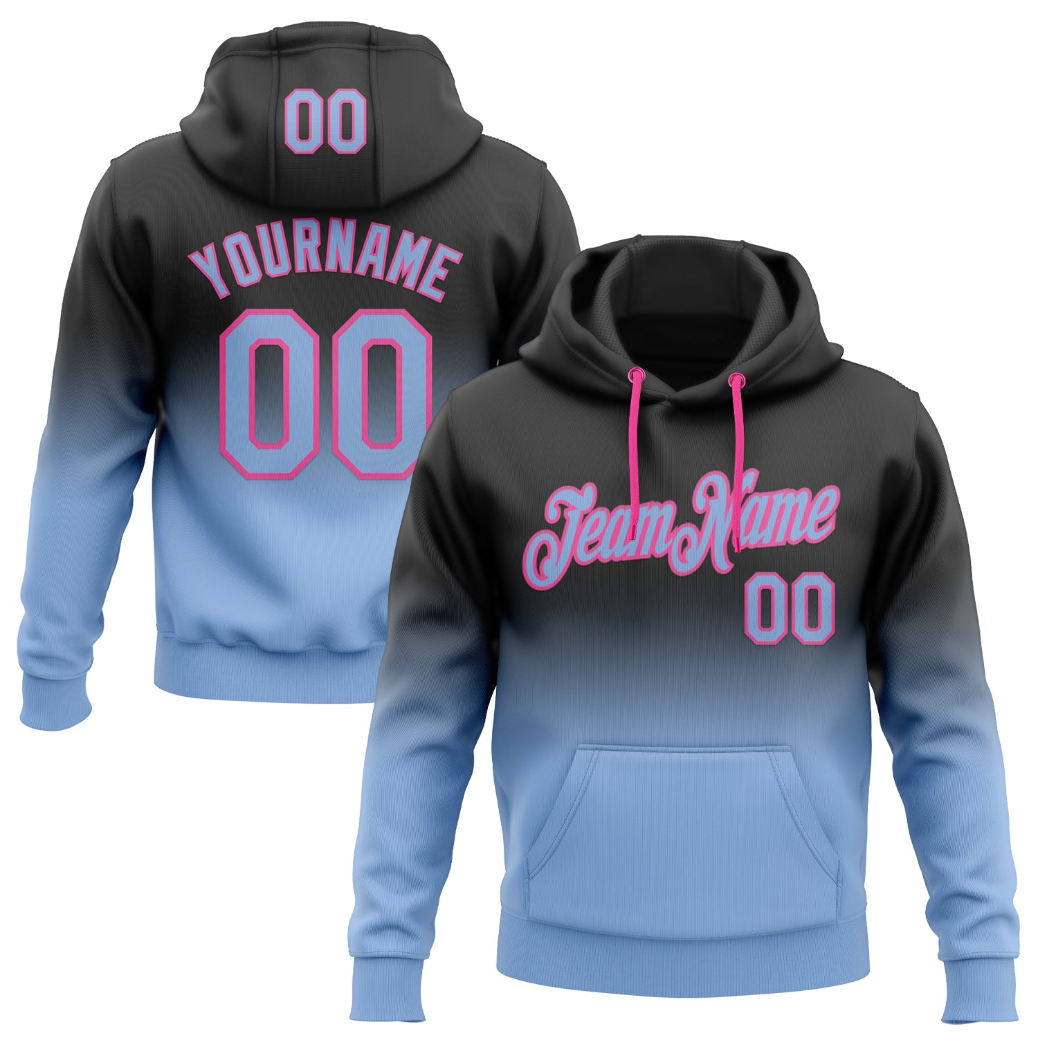 Custom Stitched Black Light Blue-Pink Fade Fashion Sports Pullover Sweatshirt Hoodie