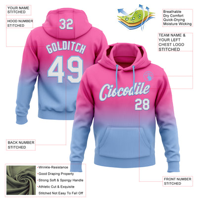 Custom Stitched Pink White-Light Blue Fade Fashion Sports Pullover Sweatshirt Hoodie