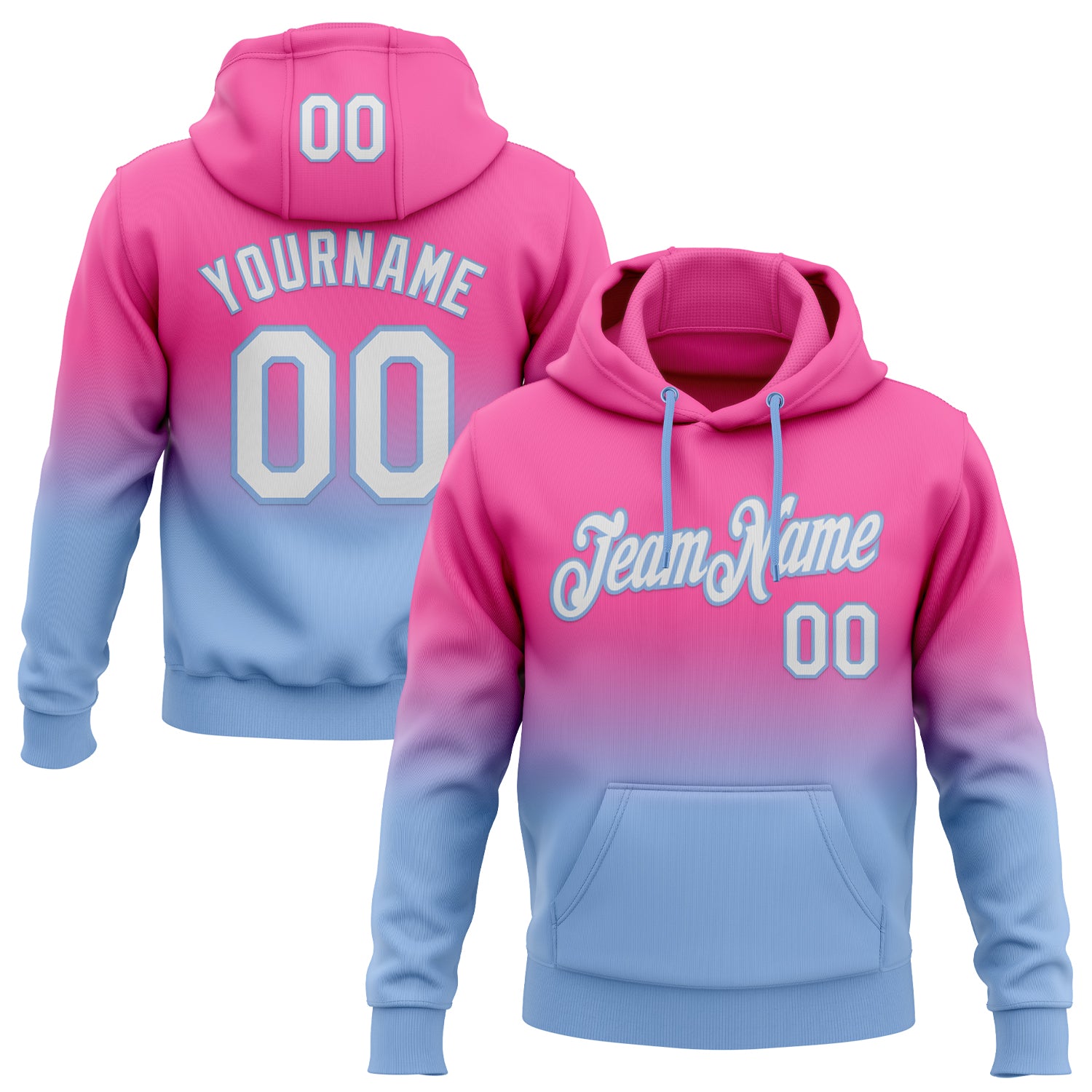 Custom Stitched Pink White-Light Blue Fade Fashion Sports Pullover Sweatshirt Hoodie