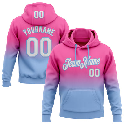 Custom Stitched Pink White-Light Blue Fade Fashion Sports Pullover Sweatshirt Hoodie