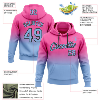 Custom Stitched Pink Light Blue-Black Fade Fashion Sports Pullover Sweatshirt Hoodie