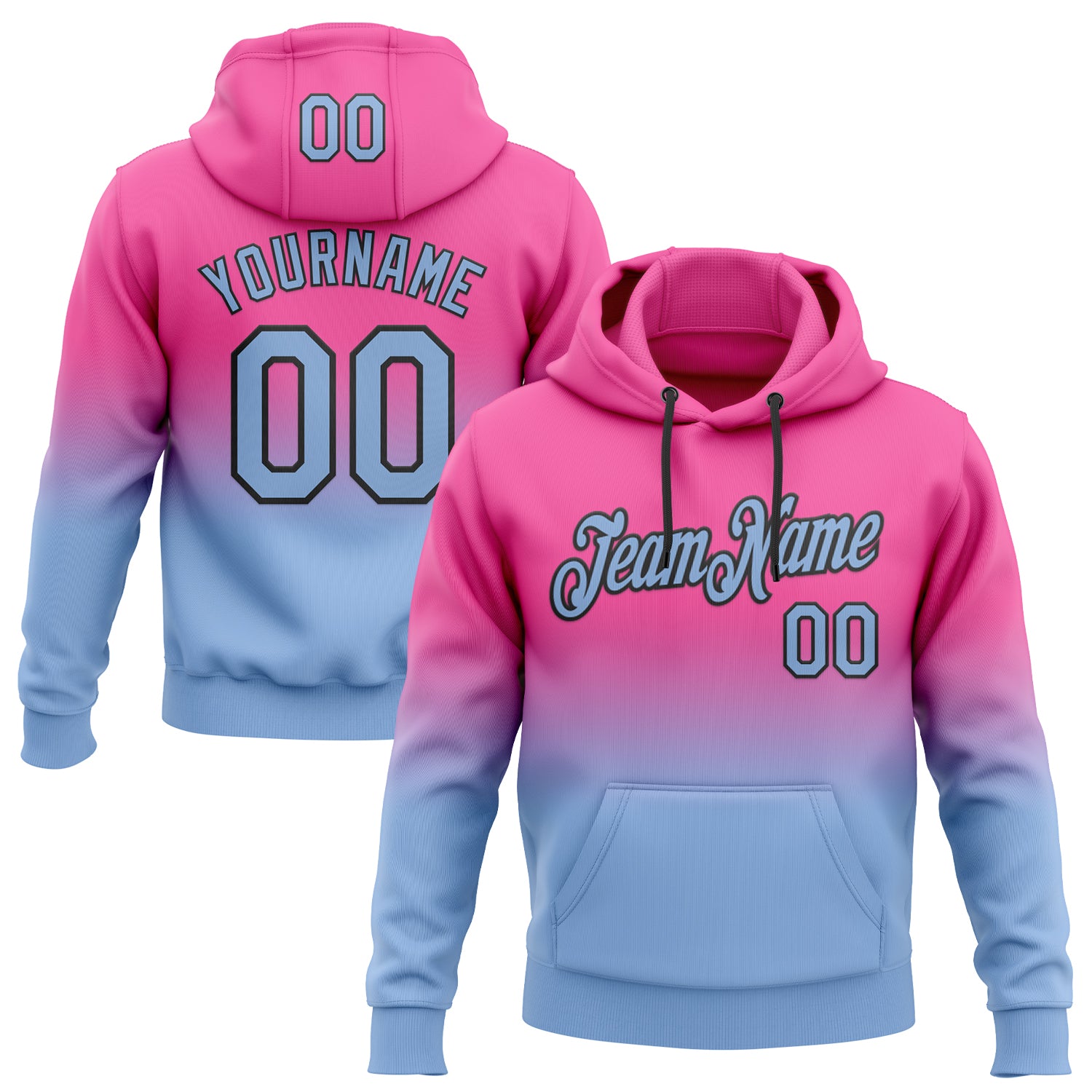 Custom Stitched Pink Light Blue-Black Fade Fashion Sports Pullover Sweatshirt Hoodie