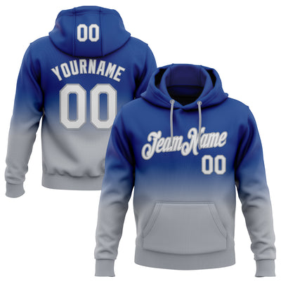 Custom Stitched Royal White-Gray Fade Fashion Sports Pullover Sweatshirt Hoodie