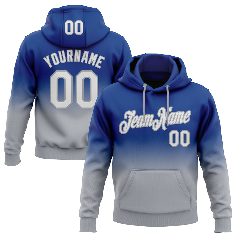 Custom Stitched Royal White-Gray Fade Fashion Sports Pullover Sweatshirt Hoodie
