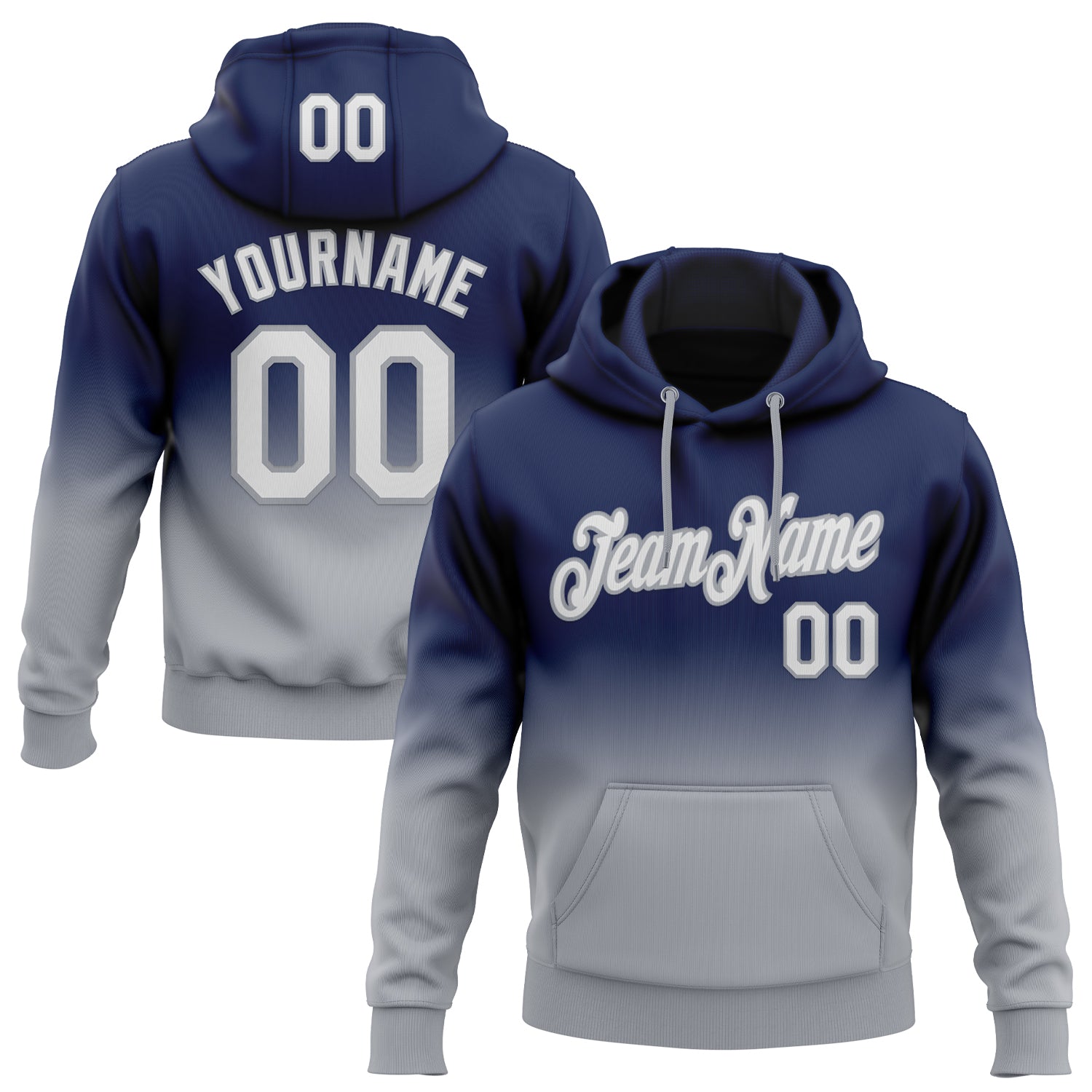 Custom Stitched Navy White-Gray Fade Fashion Sports Pullover Sweatshirt Hoodie