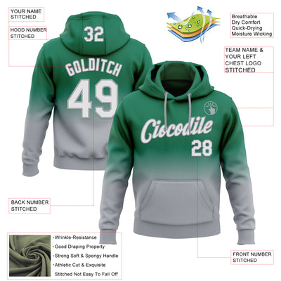 Custom Stitched Kelly Green White-Gray Fade Fashion Sports Pullover Sweatshirt Hoodie