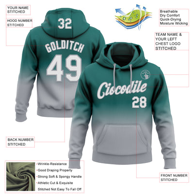Custom Stitched Midnight Green White-Gray Fade Fashion Sports Pullover Sweatshirt Hoodie