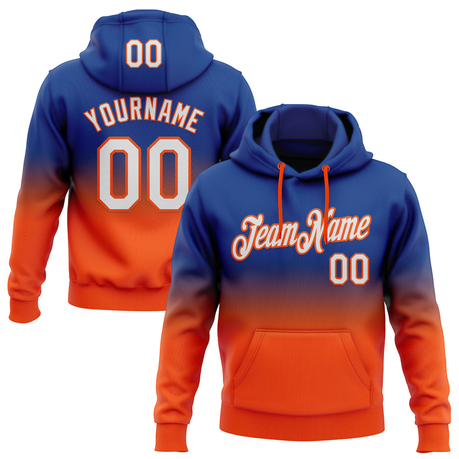 Custom Stitched Royal White-Orange Fade Fashion Sports Pullover Sweatshirt Hoodie