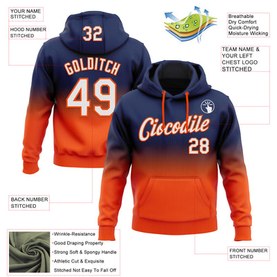 Custom Stitched Navy White-Orange Fade Fashion Sports Pullover Sweatshirt Hoodie