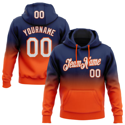 Custom Stitched Navy White-Orange Fade Fashion Sports Pullover Sweatshirt Hoodie